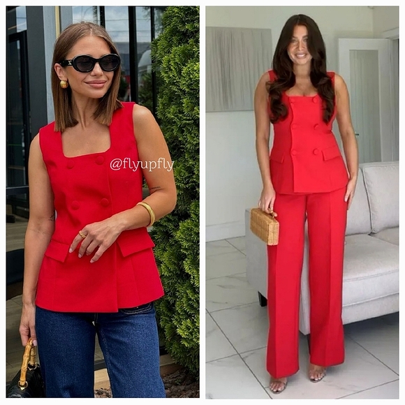 Zara 2 PC Set  Vest & Pants Red size XS and S - Picture 4 of 16